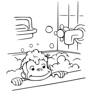 Banyo boyama sayfası,  coloring page, Meraklı George Banyo Yapıyor, 