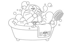 Banyo boyama sayfası,  coloring page, Doraemon içeride Banyo, 