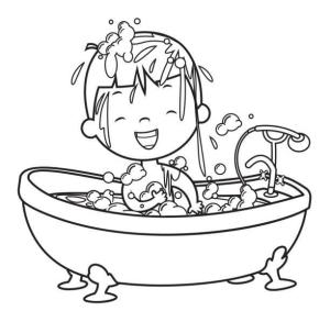 Banyo boyama sayfası,  coloring page, Çocuk içeride Banyo, 