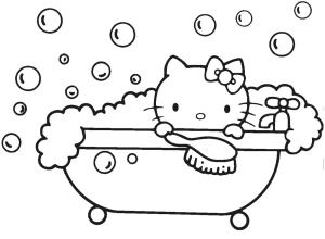 Banyo boyama sayfası,  coloring page, Hello Kitty içeride Banyo, 