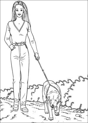 Barbi boyama sayfası,  coloring page, Barbie Bebek Köpeği Gezdiriyor, 