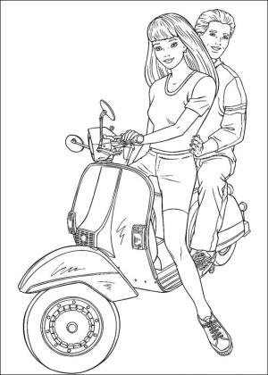 Barbi boyama sayfası,  coloring page, Barbie ve Arkadaşı Bebek Motosiklete Biniyor, 