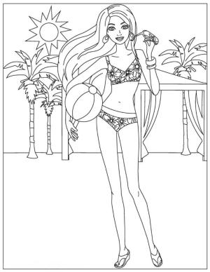 Barbie boyama sayfası, Barbie coloring page, Ağaçlarla Sahilde Barbie, 