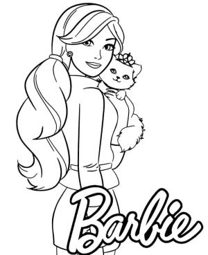 Barbie boyama sayfası, Barbie coloring page, Barbie Kitty’yi Tutuyor, 