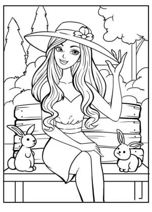 Barbie boyama sayfası, Barbie coloring page, İki Tavşanla Oturan Deniz Kızı, 