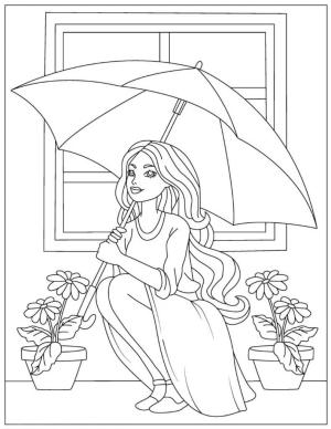 Barbie boyama sayfası, Barbie coloring page, Evde Şemsiye tutan Barbie, 