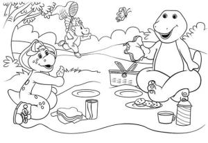 Barney ve Arkadaşları boyama sayfası,  coloring page, Barney ve Arkadaşları Piknikte, 