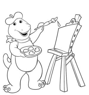 Barney ve Arkadaşları boyama sayfası,  coloring page, Barney Resim Yapıyor, 