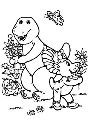 Barney ve Arkadaşları boyama sayfası,  coloring page, Barney ve Bebek Pop Bahçede, 