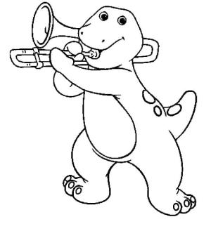 Barney ve Arkadaşları boyama sayfası,  coloring page, Barney Trompet Çalıyor, 