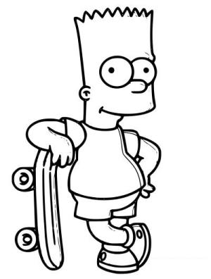 Bart Simpson boyama sayfası,  coloring page, Bart Simpson With Skate Board, 