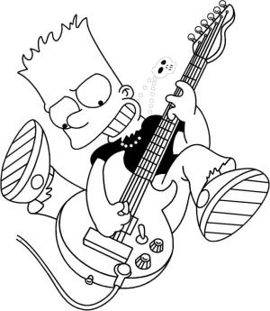 Bart Simpson boyama sayfası,  coloring page, Bart Simpson Gitar Çalıyor, 