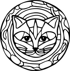 Basit Mandala boyama sayfası,  coloring page, Kedi ile basit mandala, 