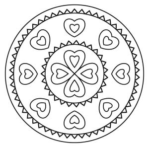 Basit Mandala boyama sayfası,  coloring page, Kalpli basit mandala, 