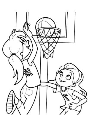 Basketbol boyama sayfası,  coloring page, 2 küçük kız basketbol oynuyor, 