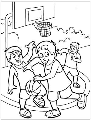 Basketbol boyama sayfası,  coloring page, basketbol oynayan 3 çocuk, 