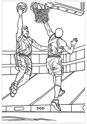 Basketbol boyama sayfası,  coloring page, basketbol oynayan 2 erkek, 