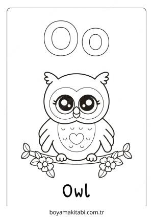 Baykuş boyama sayfası – çizgi film temalı, basit çizim
