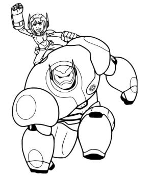 Baymax boyama sayfası,  coloring page, Sırtında Hiro ile Baymax Boyama, 