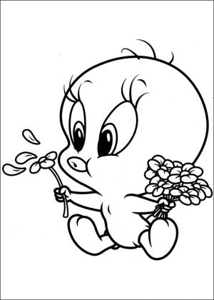 Bebek Looney Şarkıları boyama sayfası,  coloring page, Çiçekli Bebek Tweety, 