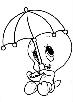 Bebek Looney Şarkıları boyama sayfası,  coloring page, Şemsiyeli Bebek Tweety, 