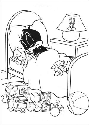 Bebek Looney Şarkıları boyama sayfası,  coloring page, Uyuyan Bebek Daffy, 