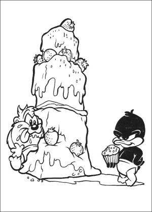 Bebek Looney Şarkıları boyama sayfası,  coloring page, Bebek Taz Ve Daffy Ile Büyük Pasta, 