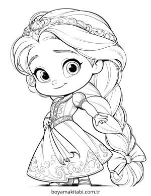 Bebek Prenses boyama sayfası – basit çizim, kolay boyama