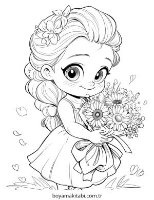 Bebek Prenses boyama sayfası – basit çizim, kolay boyama