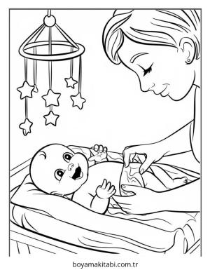 Bebek boyama sayfası – çizgi film temalı, basit çizim