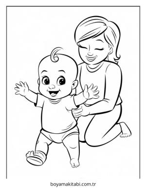 Bebek boyama sayfası – PDF indir, sevimli karakter