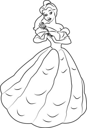 Belle boyama sayfası,  coloring page, Çiçek tutan Belle çizimi, 