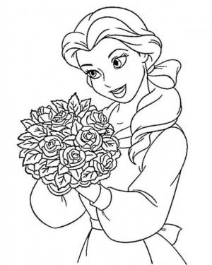 Belle boyama sayfası,  coloring page, Bir Buket Tutan Belle, 