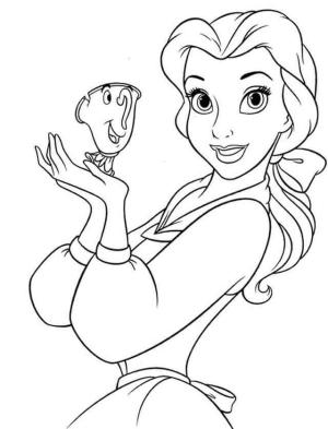 Belle boyama sayfası,  coloring page, Sihirli Kupa tutan Belle, 