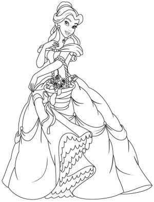 Belle boyama sayfası,  coloring page, Bir Çiçek Sepeti tutan Belle, 