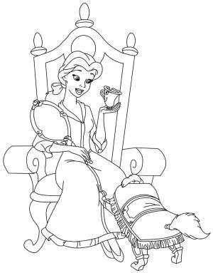 Belle boyama sayfası,  coloring page, Sandalyede oturan Belle, 