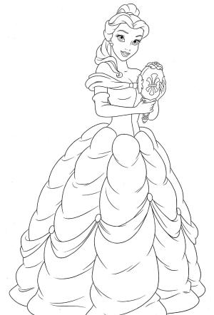 Belle boyama sayfası,  coloring page, Ayna tutan Belle, 