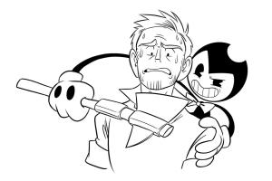 Bendy ve Mürekkep Makinesi boyama sayfası,  coloring page, Kıvrımlı Bir Adamı Tehdit Etmek, 