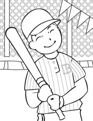 Beyzbol boyama sayfası, Baseball coloring page, Bir Sopa Tutan Gülümseyen Beyzbol Oyuncusu, 