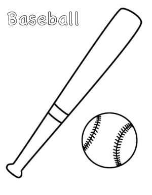 Beyzbol boyama sayfası, Baseball coloring page, Beyzbol Sopası ve Topu, 