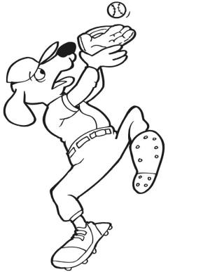 Beyzbol boyama sayfası, Baseball coloring page, Köpek Topu Yakalamaya Çalışıyor, 