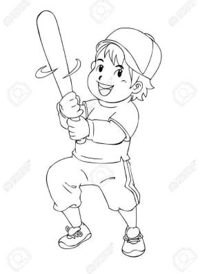 Beyzbol boyama sayfası, Baseball coloring page, Beyzbol Oynayan Komik Çocuk, 