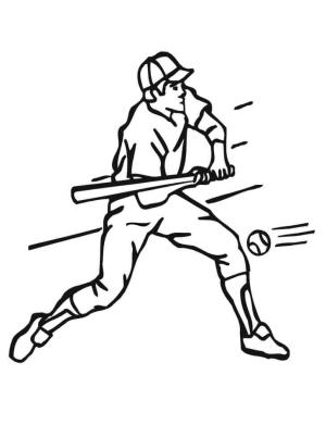 Beyzbol boyama sayfası, Baseball coloring page, Beyzbolcu Topa Vuruyor, 