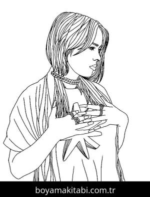 Billie Eilish boyama sayfası – kolay boyama, eğitici aktivite