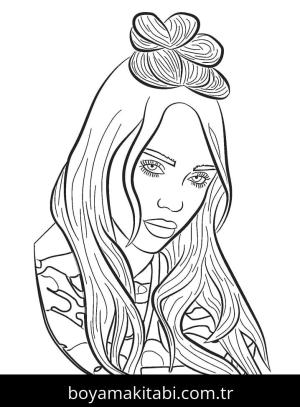Billie Eilish boyama sayfası – çocuk aktivitesi, PDF indir
