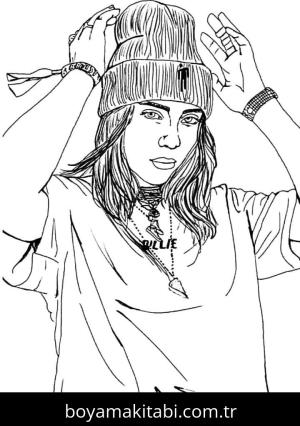 Billie Eilish boyama sayfası – eğlenceli etkinlik, el becerilerini geliştirir