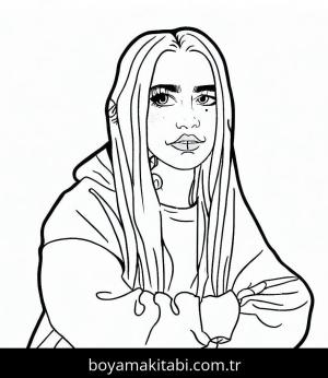Billie Eilish boyama sayfası – keyifli zaman, renkli çizimler