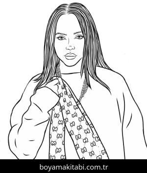 Billie Eilish boyama sayfası – çizgi film temalı, basit çizim