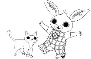 Bing boyama sayfası,  coloring page, Bing Tavşanı ve Bir Kedi, 