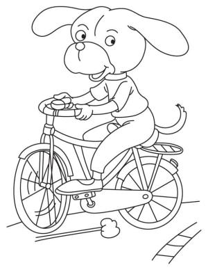 Bisiklet boyama sayfası,  coloring page, Bir Köpek Bisiklet Sürüyor, 